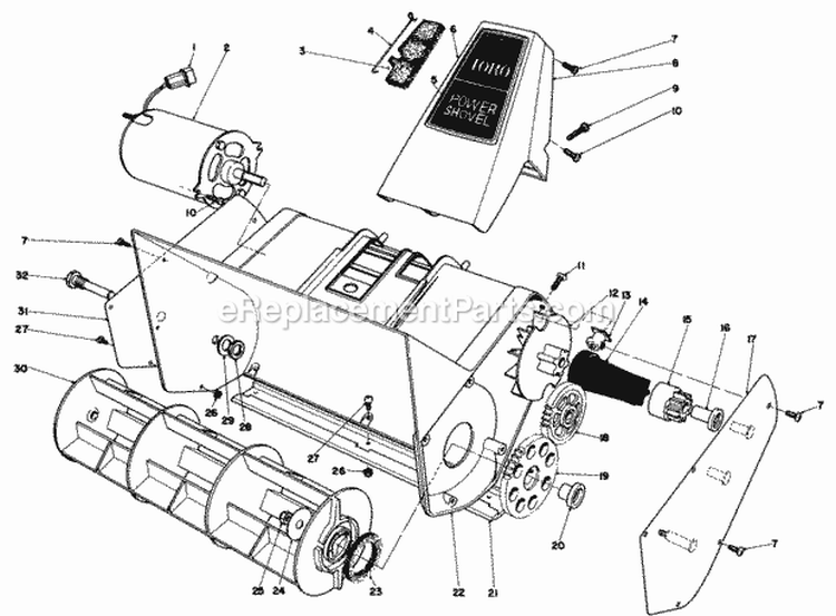 Rotor Housing Assembly Diagram and Parts List for 38310 2000001-2999999 - 1982 Lawn Boy Snow Blower